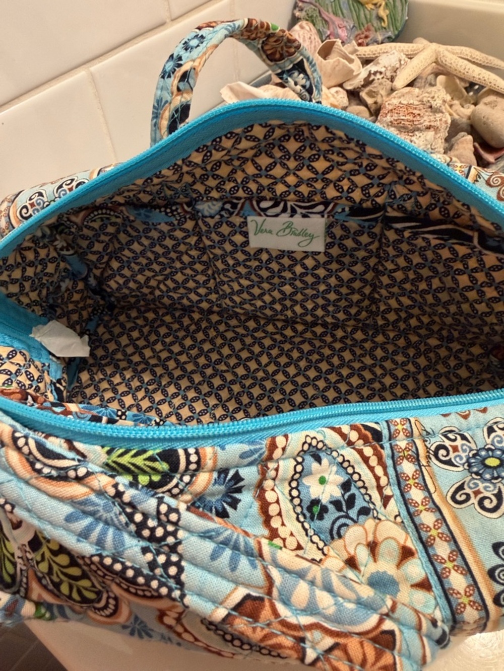 Vera Bradley Blue Paisley Floral Quilted Small Duffle Shoulder Bag - Picture 2 of 5